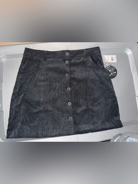 Discovery Black Corduroy Button-Front Mini Skirt